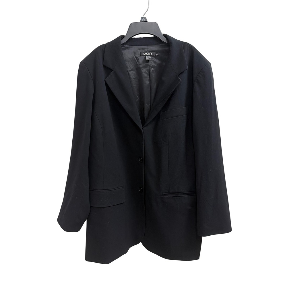 Blazer Jacket Professional Minimalist DKNY Women 16W‎ Black Two Button Lined